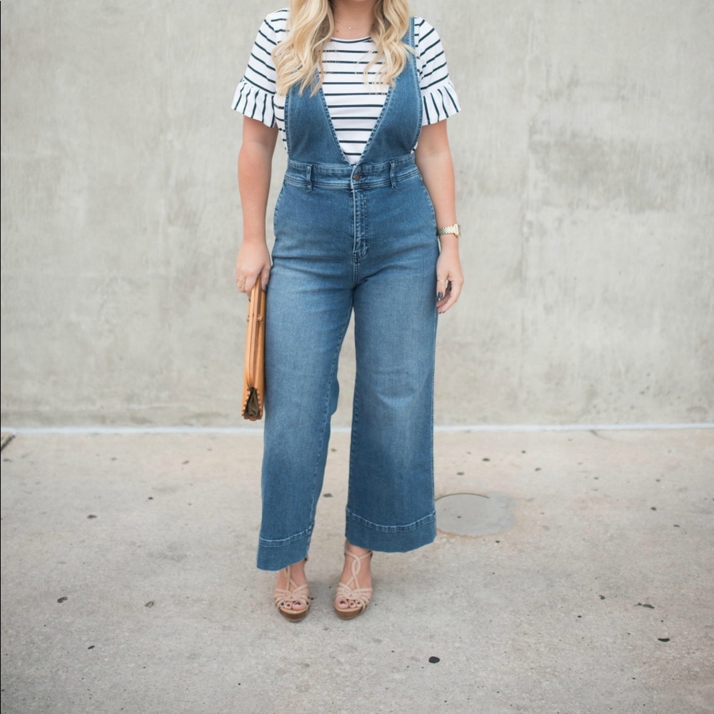Free People denim overalls wide leg